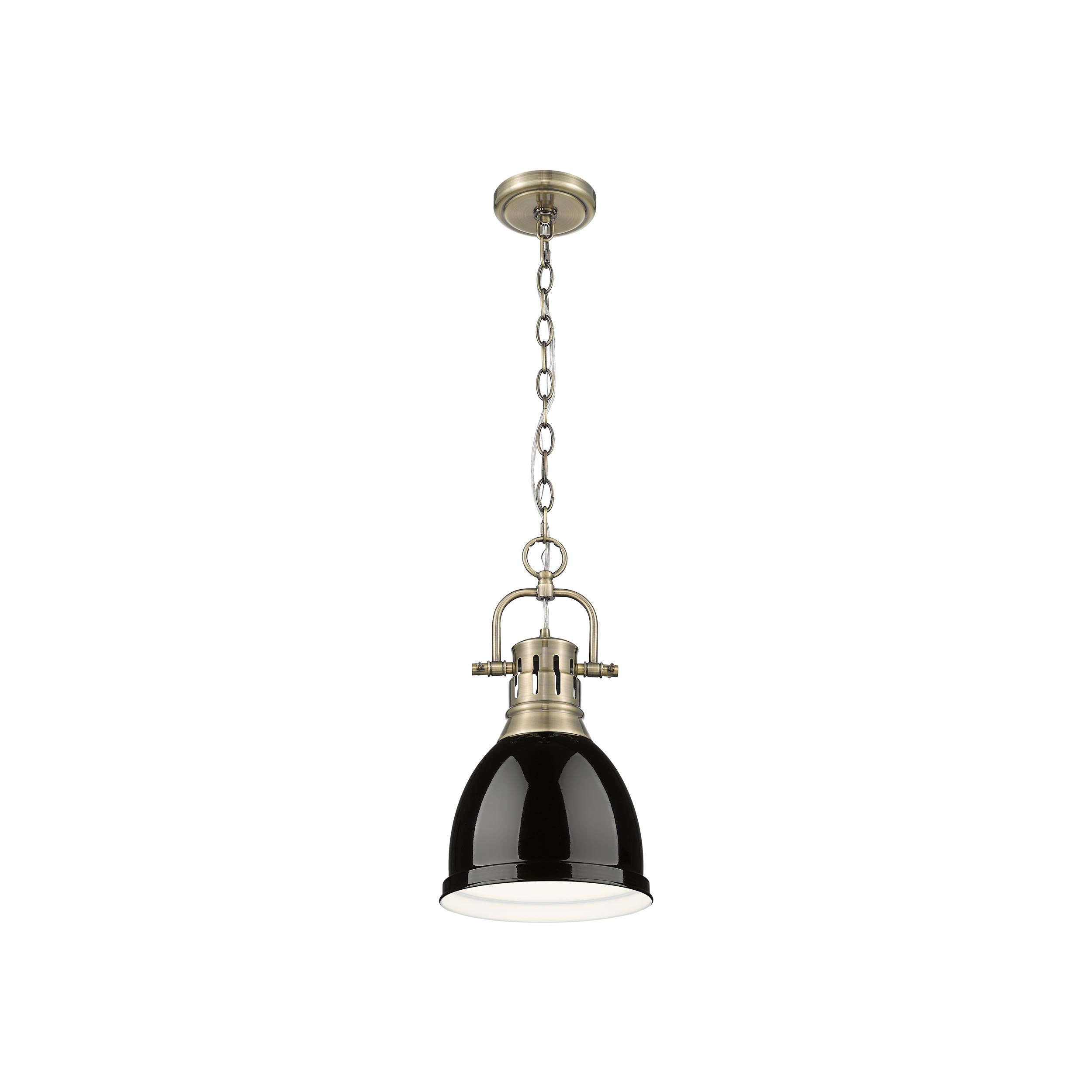 Yep by Golden Lighting Duncan 1-light 9in Chain Hung Pendant in Aged Brass and Black shade - - Golden Lighting