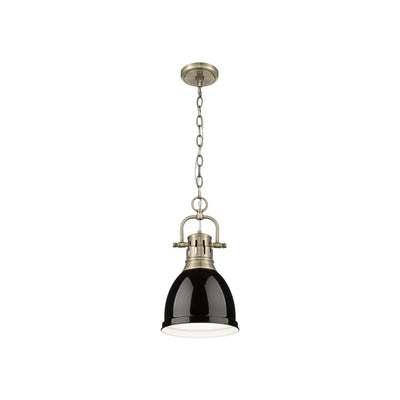 Yep by Golden Lighting Duncan 1-light 9in Chain Hung Pendant in Aged Brass and Black shade - - Golden Lighting