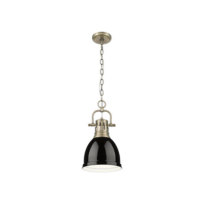 Yep by Golden Lighting Duncan 1-light 9in Chain Hung Pendant in Aged Brass and Black shade - - Golden Lighting