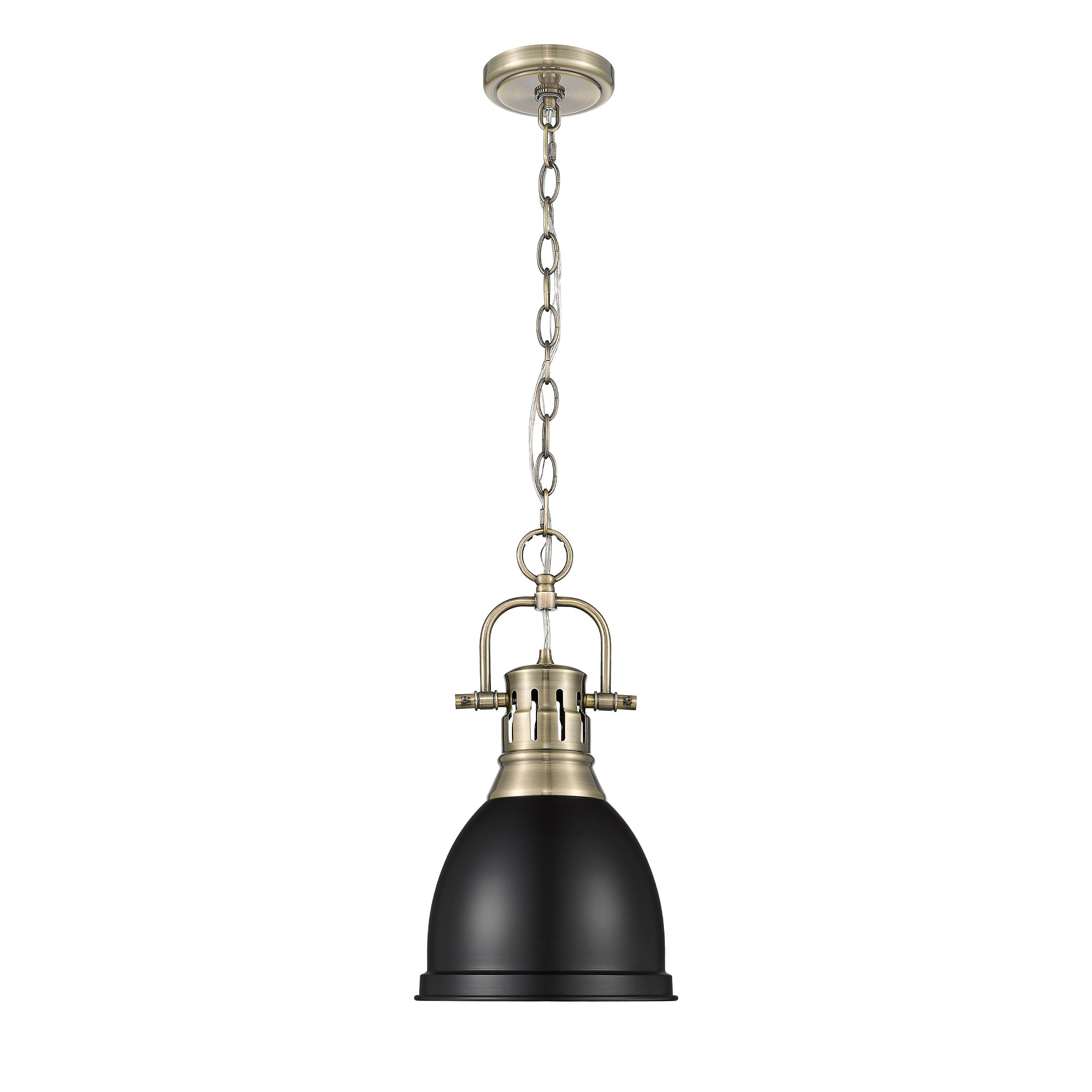 Yep by Golden Lighting Duncan 1-light 9in Chain Hung Pendant in Aged Brass and Matte Black shade - - Golden Lighting