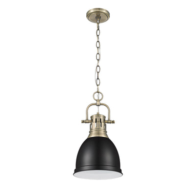 Yep by Golden Lighting Duncan 1-light 9in Chain Hung Pendant in Aged Brass and Matte Black shade - - Golden Lighting