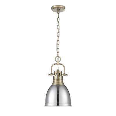Yep by Golden Lighting Duncan 1-light 9in Chain Hung Pendant in Aged Brass and Chrome shade - - Golden Lighting