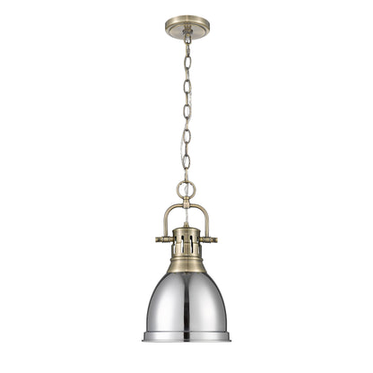 Yep by Golden Lighting Duncan 1-light 9in Chain Hung Pendant in Aged Brass and Chrome shade - - Golden Lighting