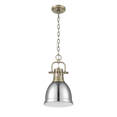 Yep by Golden Lighting Duncan 1-light 9in Chain Hung Pendant in Aged Brass and Chrome shade - - Golden Lighting