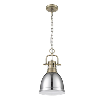 Yep by Golden Lighting Duncan 1-light 9in Chain Hung Pendant in Aged Brass and Chrome shade - - Golden Lighting