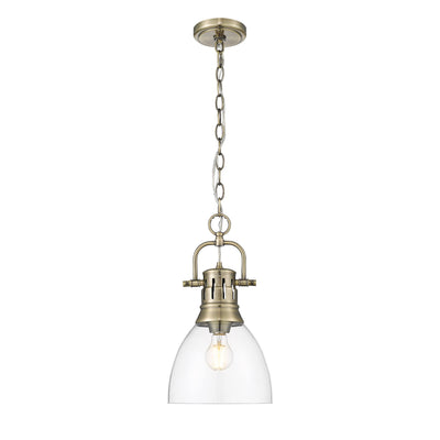 Yep by Golden Lighting Duncan 1-light 9in chain hung Pendant in Aged Brass and Clear Glass - - Golden Lighting