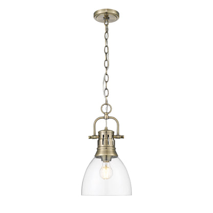 Yep by Golden Lighting Duncan 1-light 9in chain hung Pendant in Aged Brass and Clear Glass - - Golden Lighting