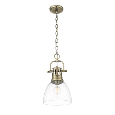 Yep by Golden Lighting Duncan 1-light 9in chain hung Pendant in Aged Brass and Clear Glass - - Golden Lighting