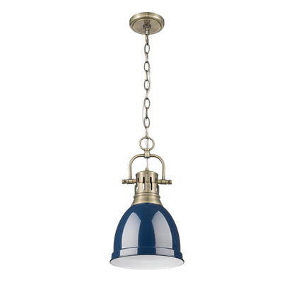 Yep by Golden Lighting Duncan 1-light 9in Chain Hung Pendant in Aged Brass and Navy Blue shade - - Golden Lighting