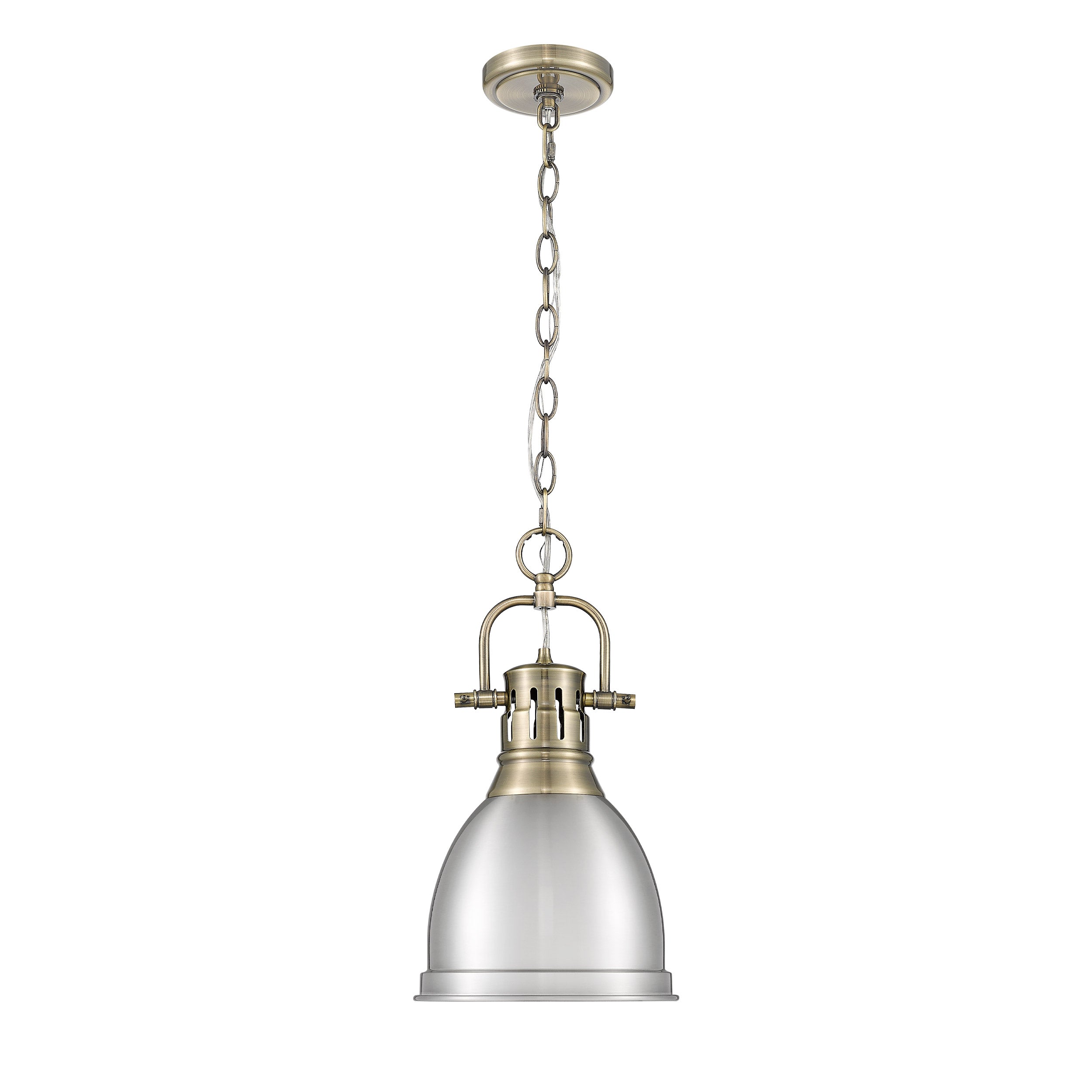 Yep by Golden Lighting Duncan 1-light 9in Chain Hung Pendant in Aged Brass and Pewter shade - - Golden Lighting