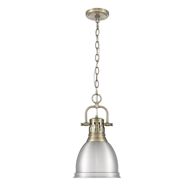 Yep by Golden Lighting Duncan 1-light 9in Chain Hung Pendant in Aged Brass and Pewter shade - - Golden Lighting