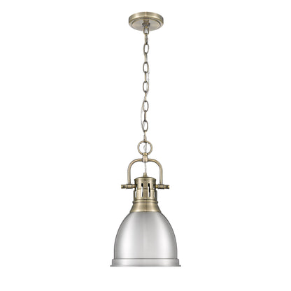 Yep by Golden Lighting Duncan 1-light 9in Chain Hung Pendant in Aged Brass and Pewter shade - - Golden Lighting