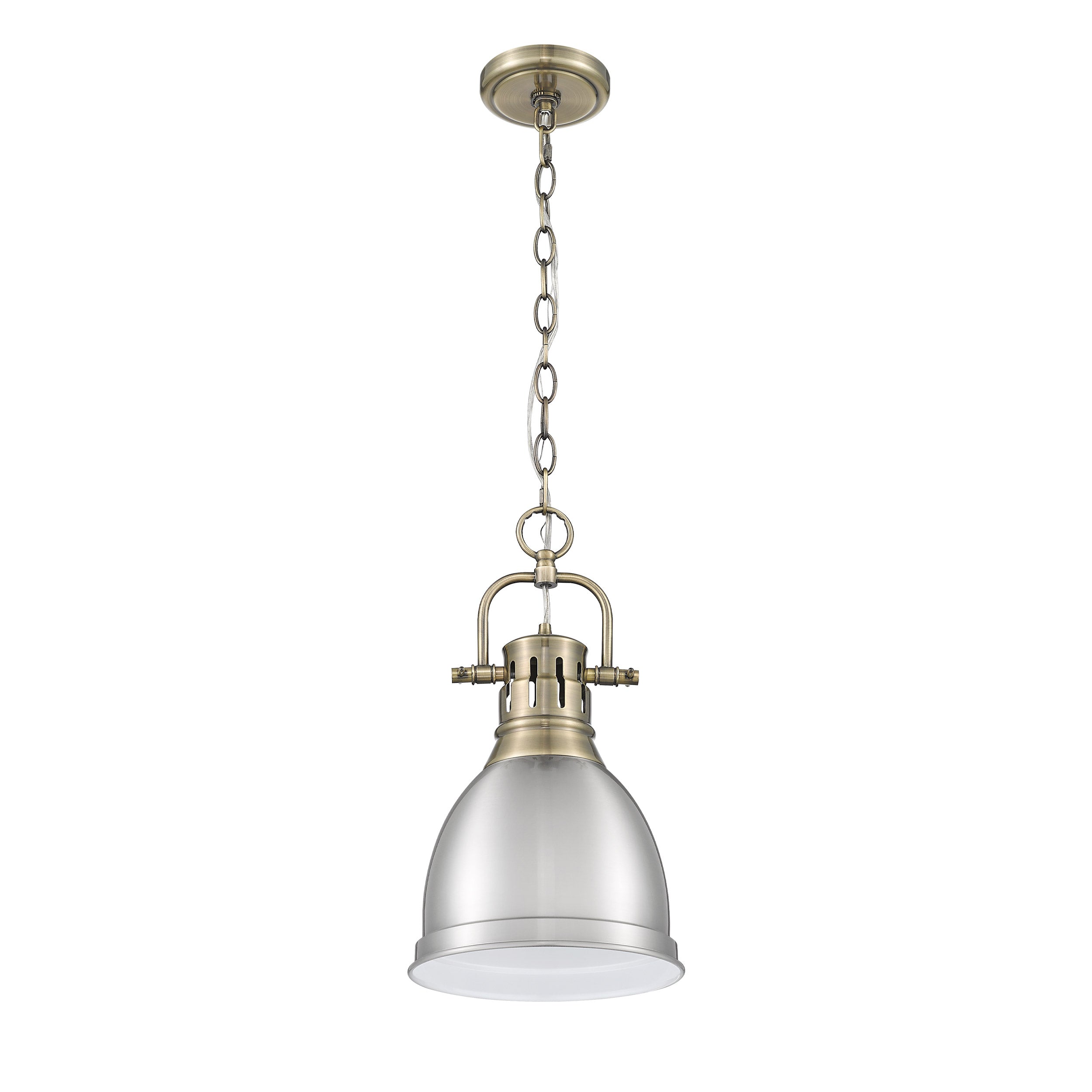 Yep by Golden Lighting Duncan 1-light 9in Chain Hung Pendant in Aged Brass and Pewter shade - - Golden Lighting