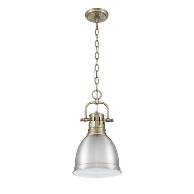 Yep by Golden Lighting Duncan 1-light 9in Chain Hung Pendant in Aged Brass and Pewter shade - - Golden Lighting