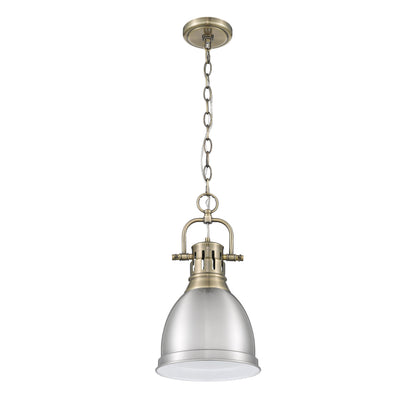 Yep by Golden Lighting Duncan 1-light 9in Chain Hung Pendant in Aged Brass and Pewter shade - - Golden Lighting