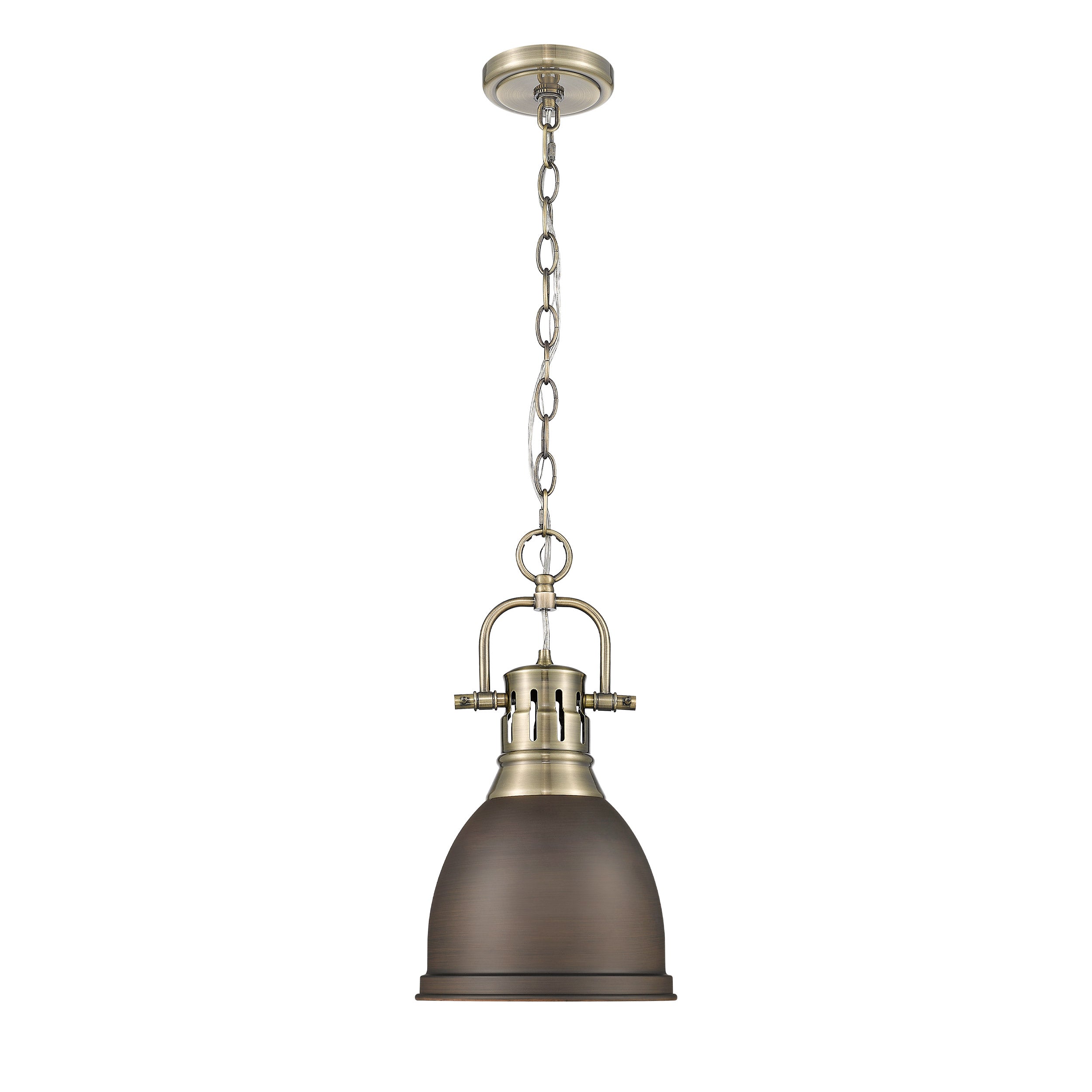 Yep by Golden Lighting Duncan 1-light 9in Chain Hung Pendant in Aged Brass and Rubbed Bronze shade - - Golden Lighting