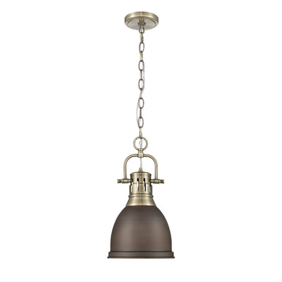 Yep by Golden Lighting Duncan 1-light 9in Chain Hung Pendant in Aged Brass and Rubbed Bronze shade - - Golden Lighting