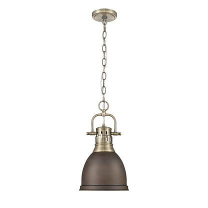 Yep by Golden Lighting Duncan 1-light 9in Chain Hung Pendant in Aged Brass and Rubbed Bronze shade - - Golden Lighting