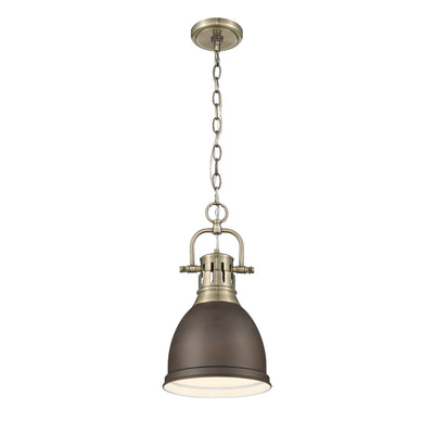 Yep by Golden Lighting Duncan 1-light 9in Chain Hung Pendant in Aged Brass and Rubbed Bronze shade - - Golden Lighting