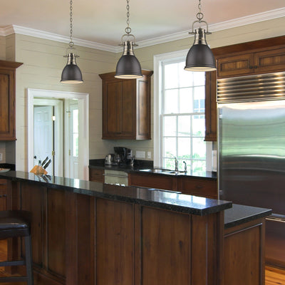 Yep by Golden Lighting Duncan 1-light 9in Chain Hung Pendant in Aged Brass and Rubbed Bronze shade - - Golden Lighting