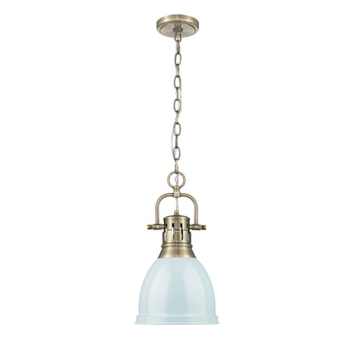 Yep by Golden Lighting Duncan 1-light 9in Chain Hung Pendant in Aged Brass and Seafoam shade - - Golden Lighting