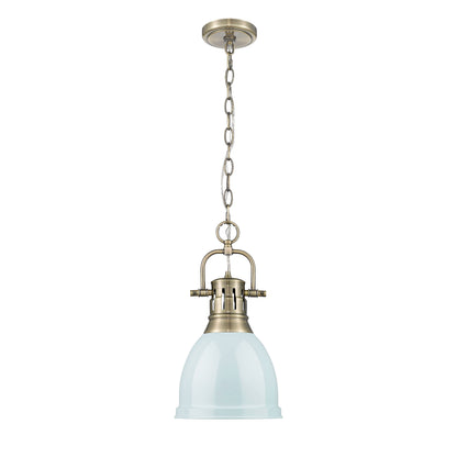 Yep by Golden Lighting Duncan 1-light 9in Chain Hung Pendant in Aged Brass and Seafoam shade - - Golden Lighting