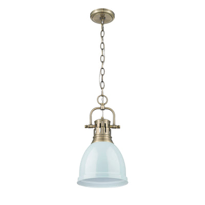 Yep by Golden Lighting Duncan 1-light 9in Chain Hung Pendant in Aged Brass and Seafoam shade - - Golden Lighting