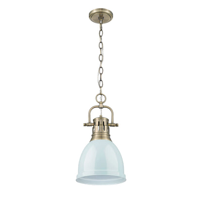 Yep by Golden Lighting Duncan 1-light 9in Chain Hung Pendant in Aged Brass and Seafoam shade - - Golden Lighting