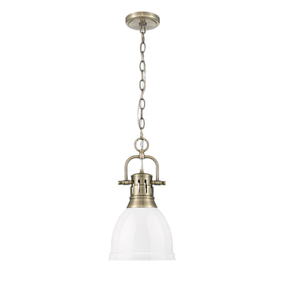 Yep by Golden Lighting Duncan 1-light 9in Chain Hung Pendant in Aged Brass and White shade - - Golden Lighting