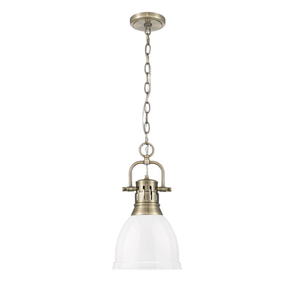 Yep by Golden Lighting Duncan 1-light 9in Chain Hung Pendant in Aged Brass and White shade - - Golden Lighting