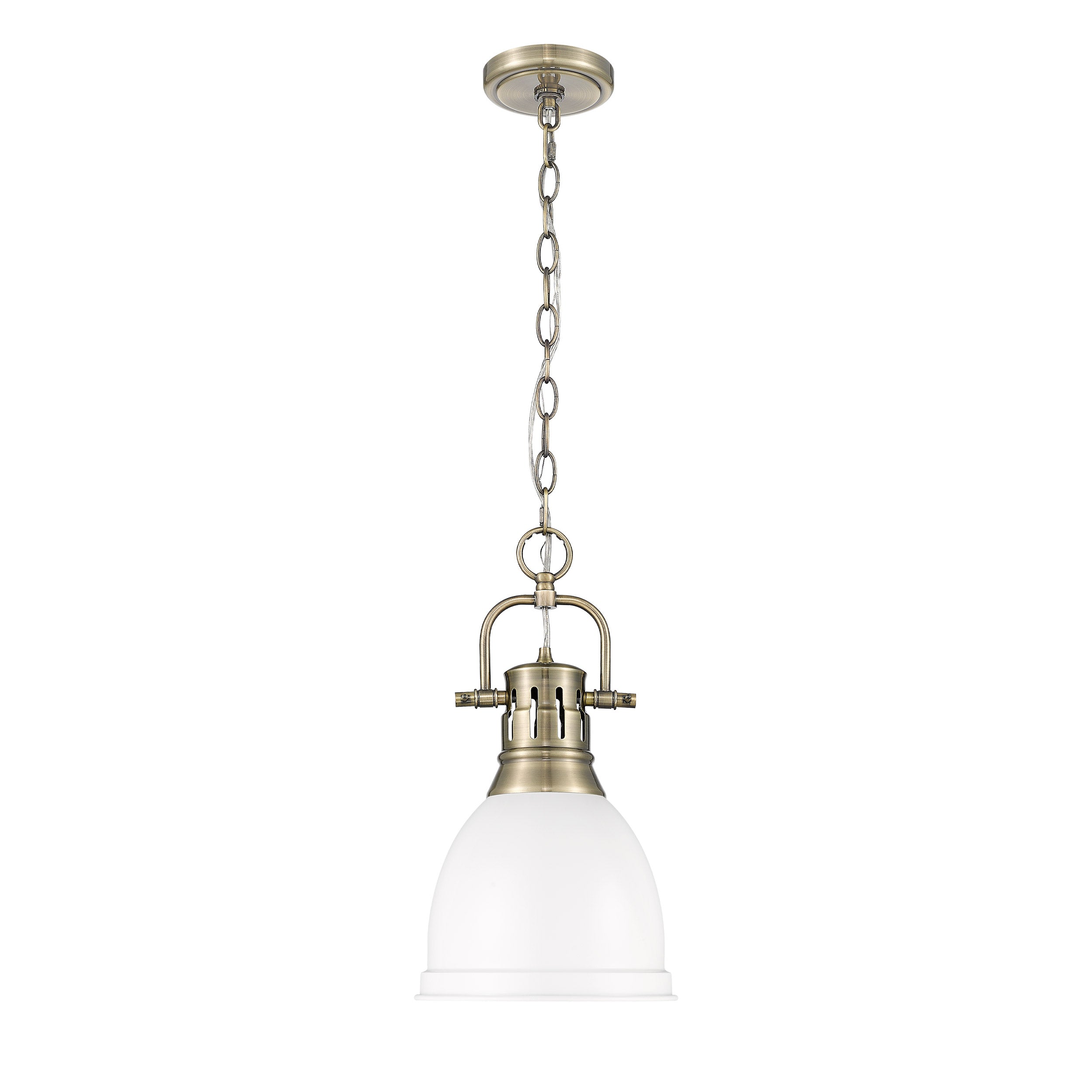 Yep by Golden Lighting Duncan 1-light 9in Chain Hung Pendant in Aged Brass and Matte White shade - - Golden Lighting