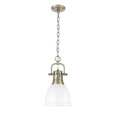 Yep by Golden Lighting Duncan 1-light 9in Chain Hung Pendant in Aged Brass and Matte White shade - - Golden Lighting