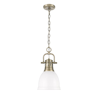 Yep by Golden Lighting Duncan 1-light 9in Chain Hung Pendant in Aged Brass and Matte White shade - - Golden Lighting