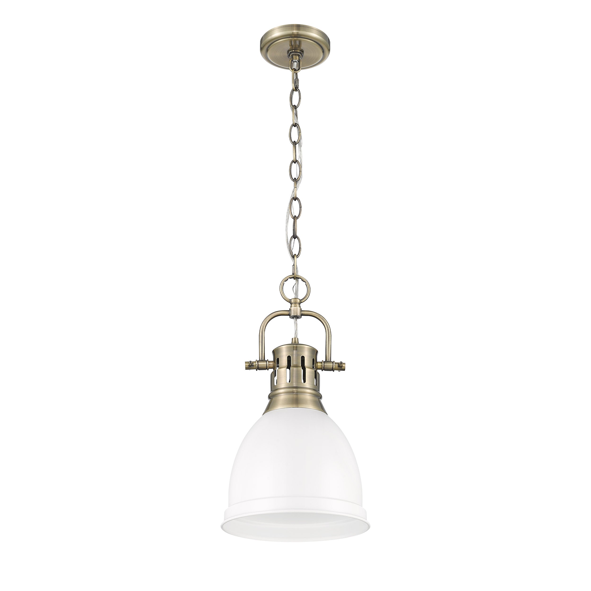Yep by Golden Lighting Duncan 1-light 9in Chain Hung Pendant in Aged Brass and Matte White shade - - Golden Lighting