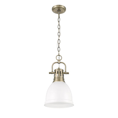 Yep by Golden Lighting Duncan 1-light 9in Chain Hung Pendant in Aged Brass and Matte White shade - - Golden Lighting