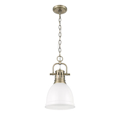 Yep by Golden Lighting Duncan 1-light 9in Chain Hung Pendant in Aged Brass and Matte White shade - - Golden Lighting