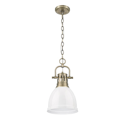 Yep by Golden Lighting Duncan 1-light 9in Chain Hung Pendant in Aged Brass and White shade - - Golden Lighting