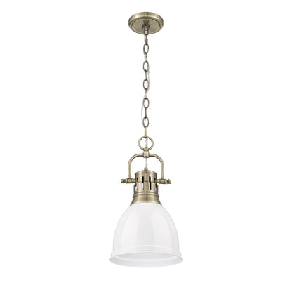 Yep by Golden Lighting Duncan 1-light 9in Chain Hung Pendant in Aged Brass and White shade - - Golden Lighting