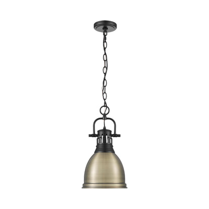Yep by Golden Lighting Duncan 1-light 9in Chain Hung Pendant in Matte Black and Aged Brass shade - - Golden Lighting