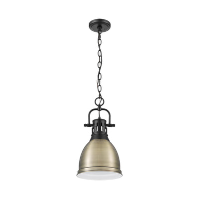 Yep by Golden Lighting Duncan 1-light 9in Chain Hung Pendant in Matte Black and Aged Brass shade - - Golden Lighting
