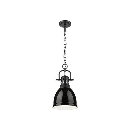 Yep by Golden Lighting Duncan 1-light 9in Chain Hung Pendant in Matte Black and Black shade - - Golden Lighting
