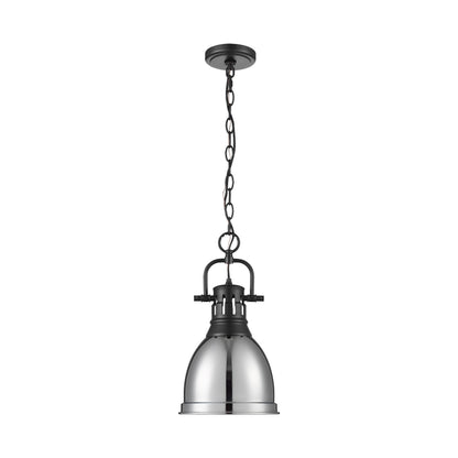 Yep by Golden Lighting Duncan 1-light 9in Chain Hung Pendant in Matte Black and Chrome shade - - Golden Lighting