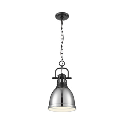 Yep by Golden Lighting Duncan 1-light 9in Chain Hung Pendant in Matte Black and Chrome shade - - Golden Lighting