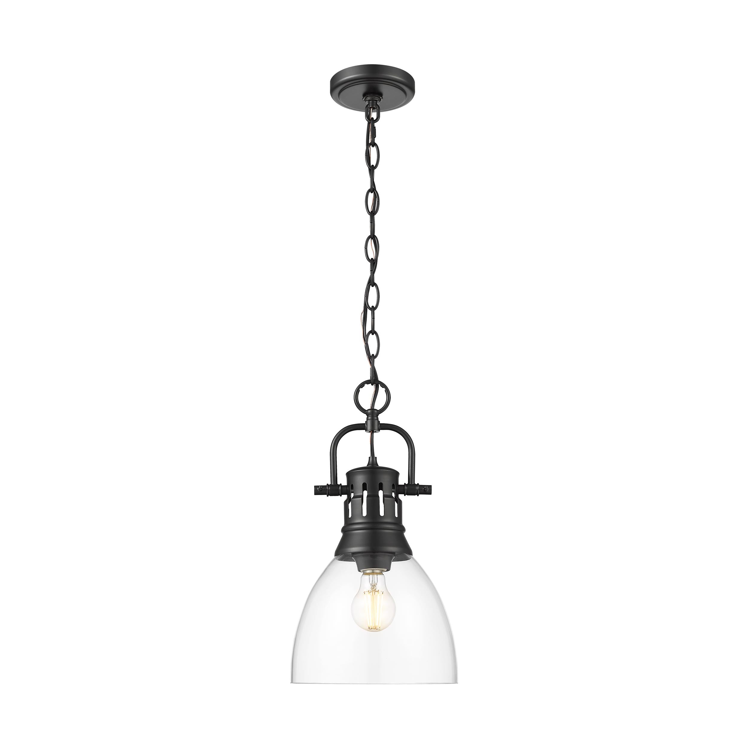 Yep by Golden Lighting Duncan 1-light 9in chain hung Pendant in Matte Black and Clear Glass - - Golden Lighting