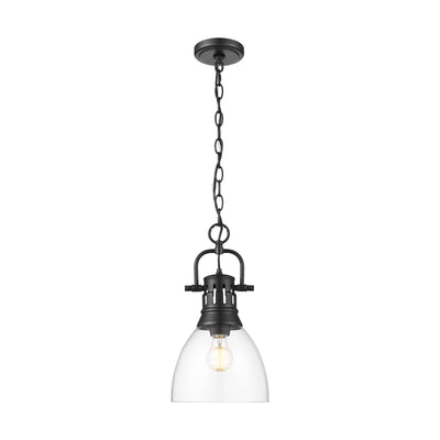 Yep by Golden Lighting Duncan 1-light 9in chain hung Pendant in Matte Black and Clear Glass - - Golden Lighting