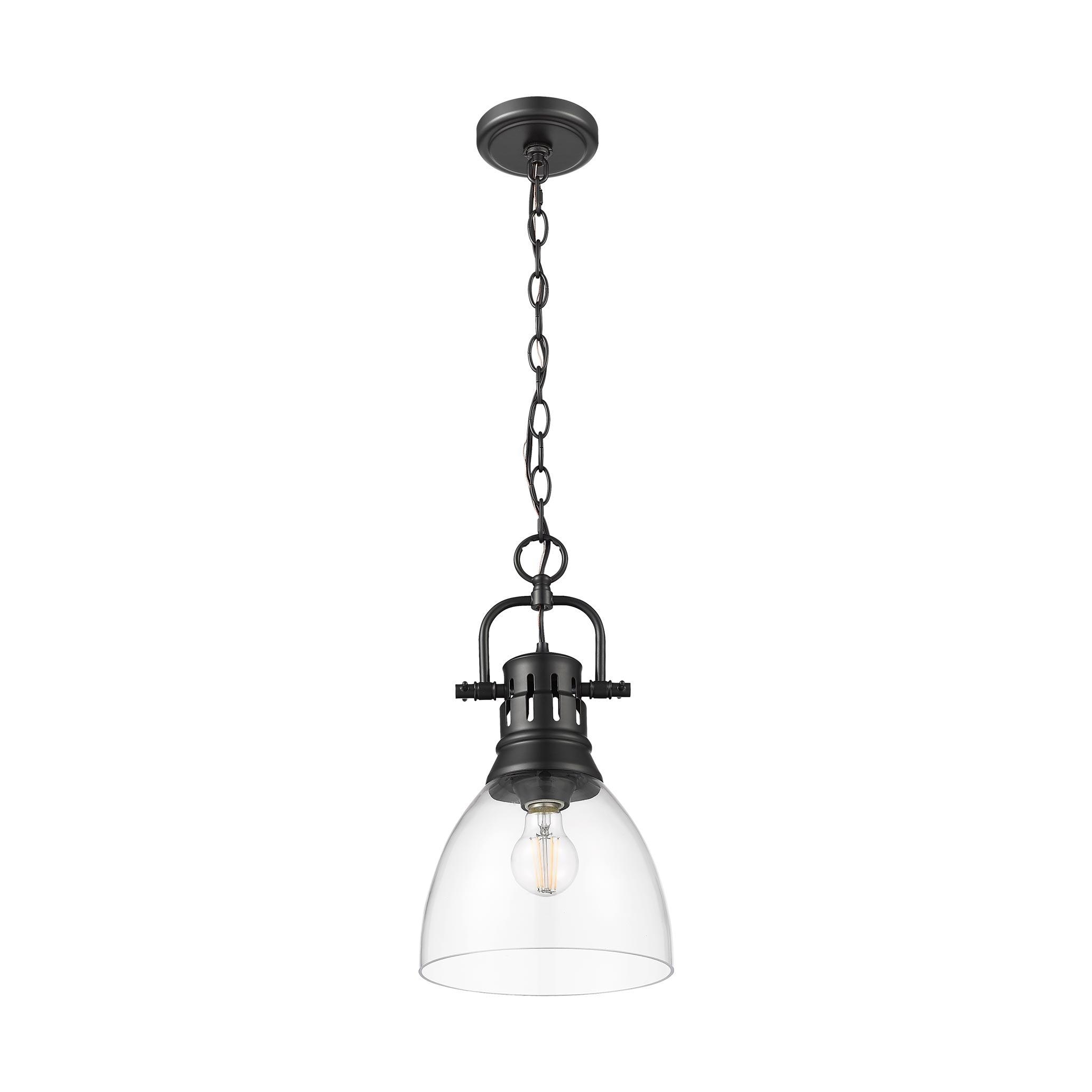 Yep by Golden Lighting Duncan 1-light 9in chain hung Pendant in Matte Black and Clear Glass - - Golden Lighting
