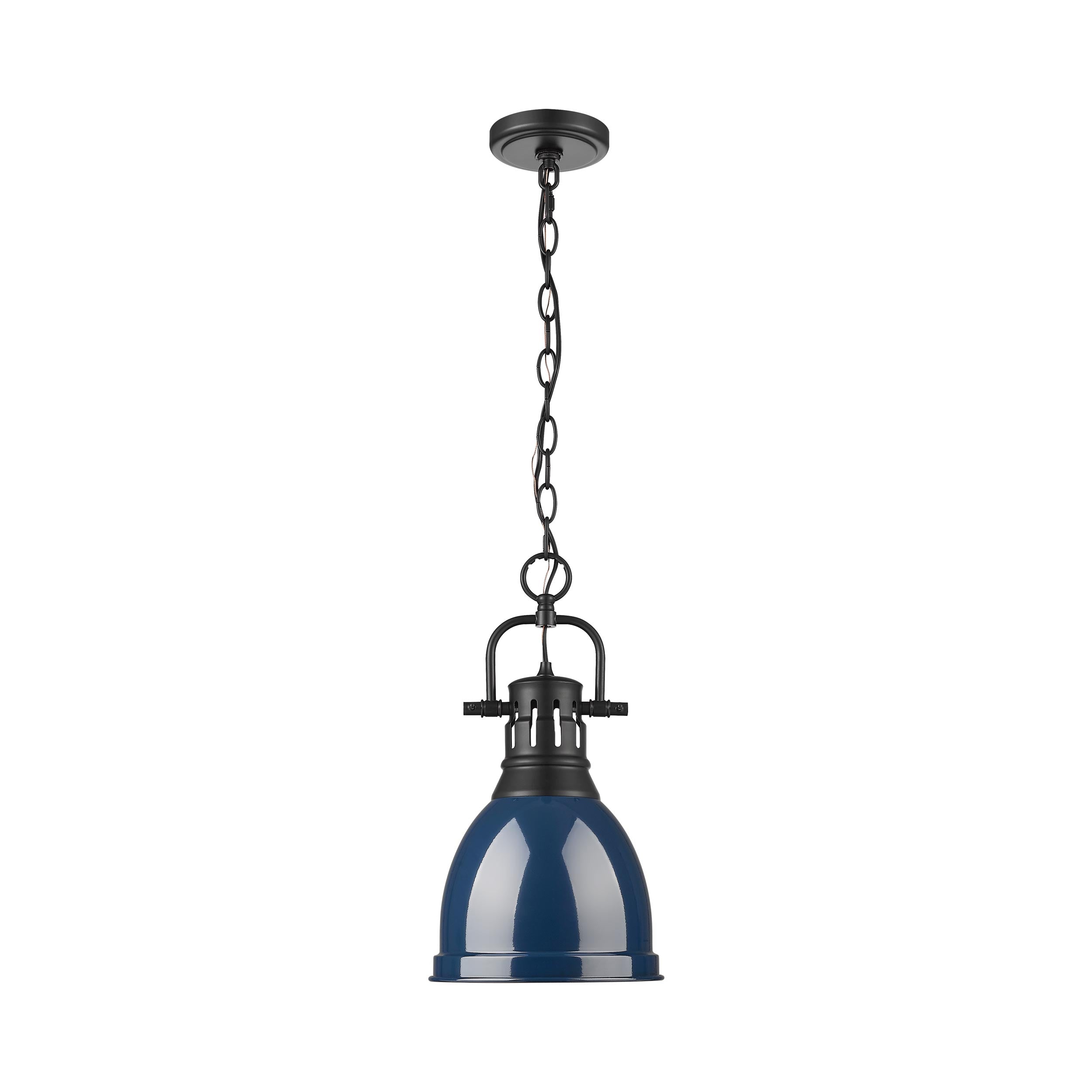 Yep by Golden Lighting Duncan 1-light 9in Chain Hung Pendant in Matte Black and Navy Blue shade - - Golden Lighting
