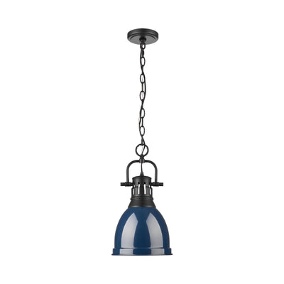 Yep by Golden Lighting Duncan 1-light 9in Chain Hung Pendant in Matte Black and Navy Blue shade - - Golden Lighting