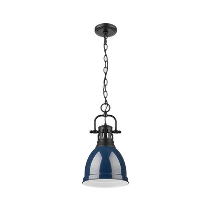 Yep by Golden Lighting Duncan 1-light 9in Chain Hung Pendant in Matte Black and Navy Blue shade - - Golden Lighting