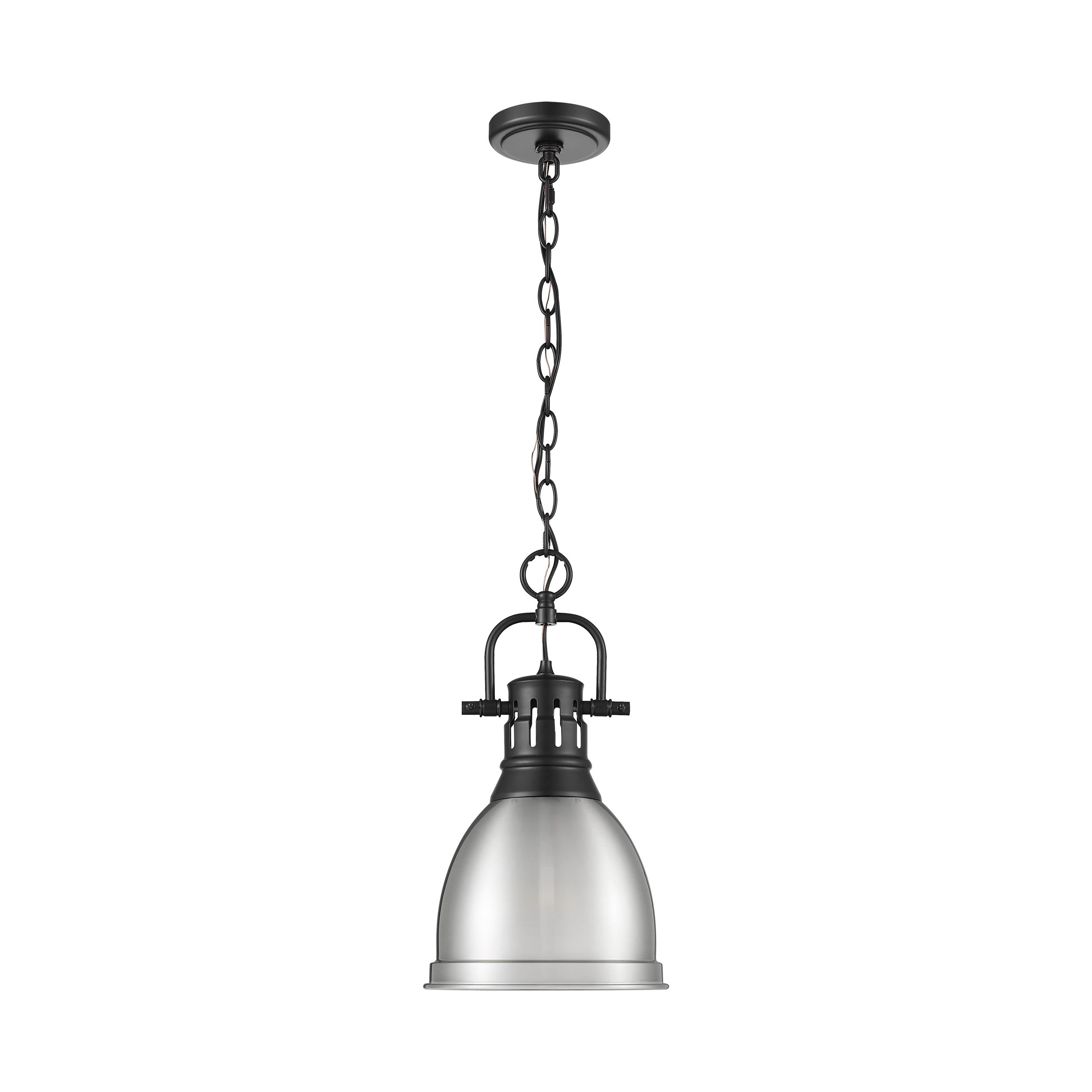 Yep by Golden Lighting Duncan 1-light 9in Chain Hung Pendant in Matte Black and Pewter shade - - Golden Lighting